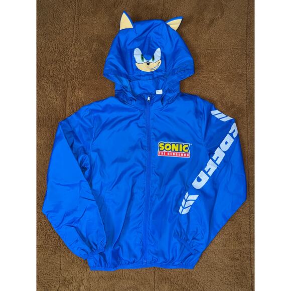 Sonic the Hedgehog Kids Windbreaker Jacket Size 8-10Y H&M Blue Zip-Up - Picture 1 of 8